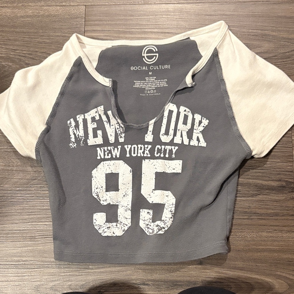 Gray and White Crop Top